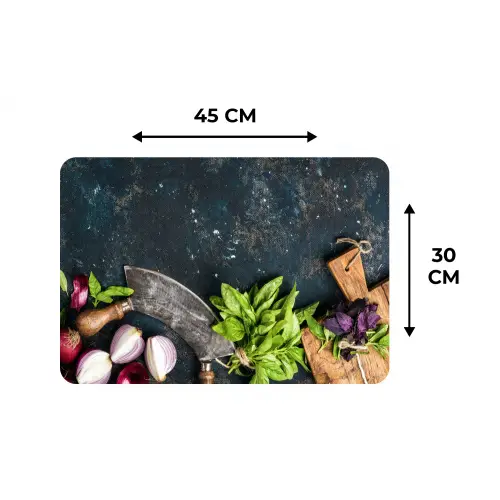 Groente - Kruiden - Wiegemes - Ui - Specerijen - Rustiek Placemat vinyl groot -specs