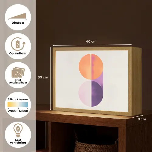 Cirkels - Abstract - Paars Light Box met batterij (Wandlamp) middel -USP_websiteoverzichtNL