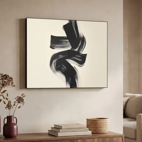 Strepen - Zwart - Abstract Textielframe zwart klein -sfeer3