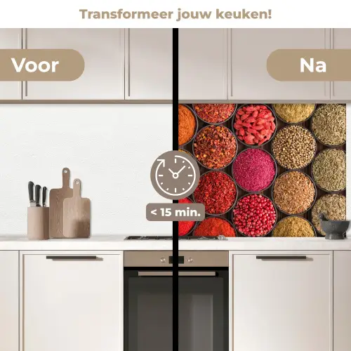 Kruiden - Schaaltjes - Kleurrijk - Textuur keuken achterwand 2 middel -voor-na2_NL