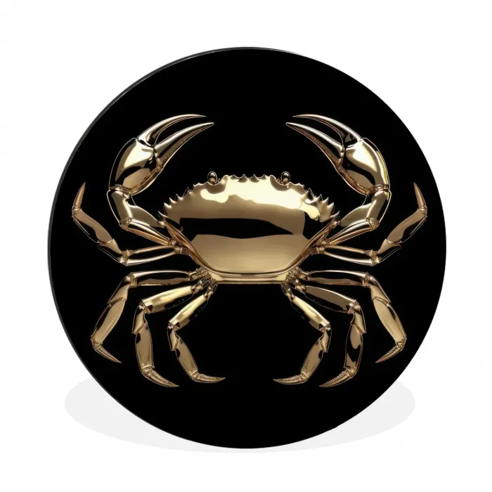Goud - Krab - Dieren - Zwart Wandcirkel aluminium klein -3d