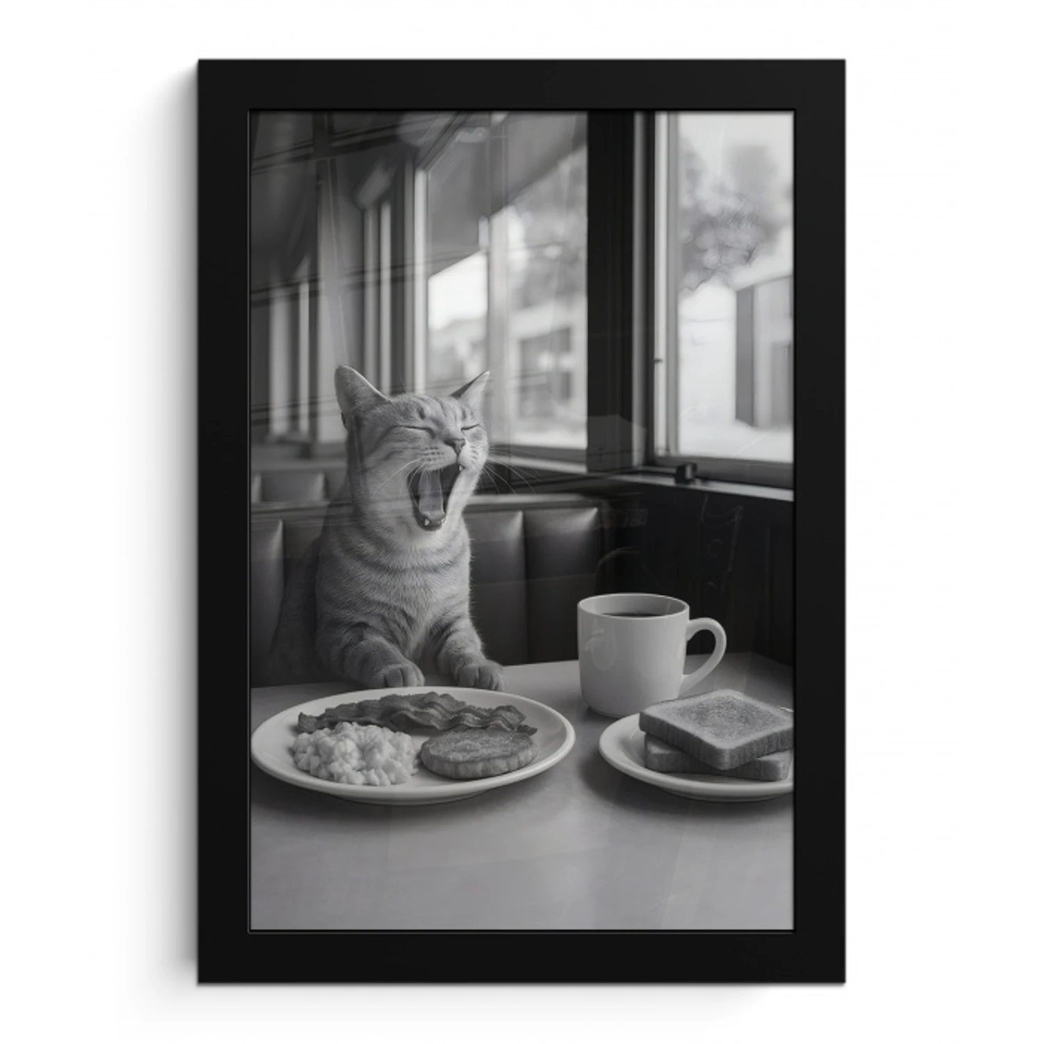 Kat - Koffie - Brood - Zwart fotolijst zwart zonder passe partout klein -3d
