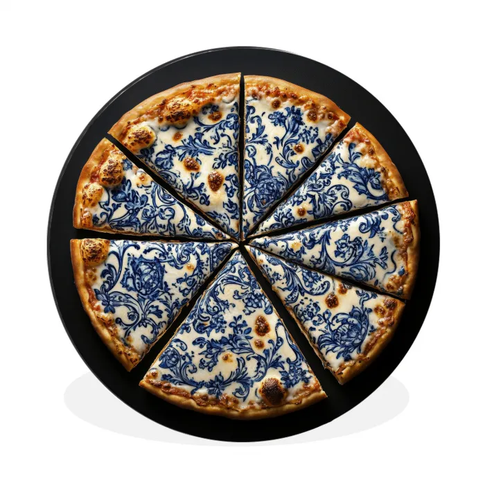 Pizza - Eten - Delftsblauw Wandcirkel aluminium klein -3d