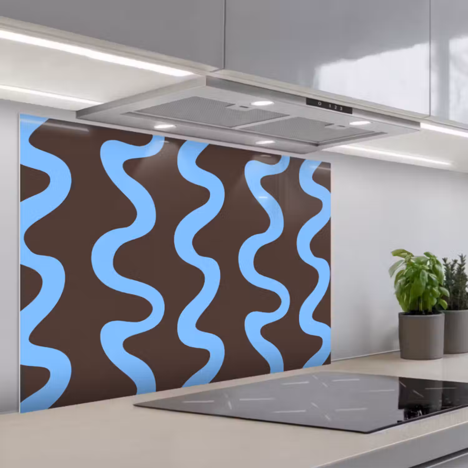 Spritzschutz Küche - Sich windende Linien - Blau - Braun - Minimalistisch