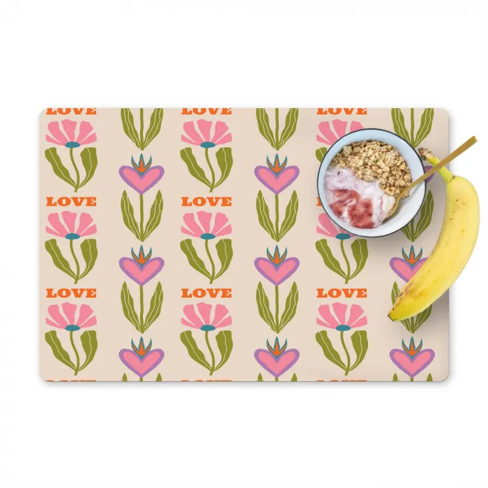 Love - Patroon - Bloemen - Hartjes Placemat vinyl groot 368 -zzzproduct_Kitchenyeah-website