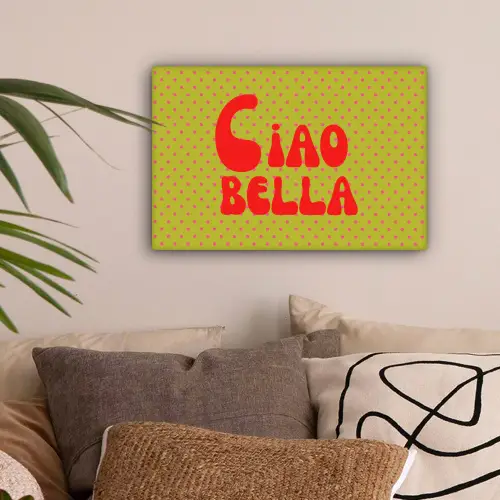 Ciao bella - Rood - Groen - Stippen canvas 2cm klein -sfeer1