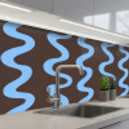 Kronkelende lijnen - Blauw - Bruin - Minimalistisch keuken achterwand 2 middel 871 -3d_schuin
