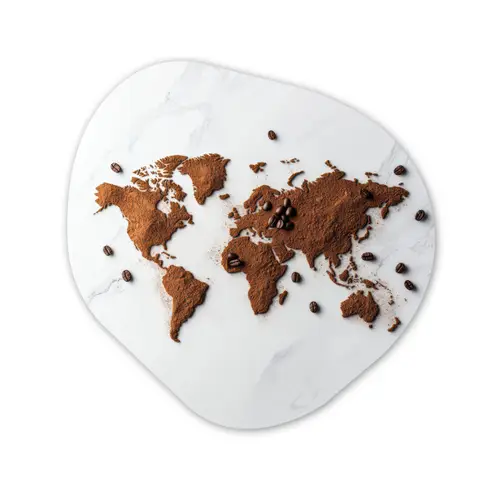 Wereldkaart - Koffie - Marmer Wandcirkel Organisch Aluminium middel -3d
