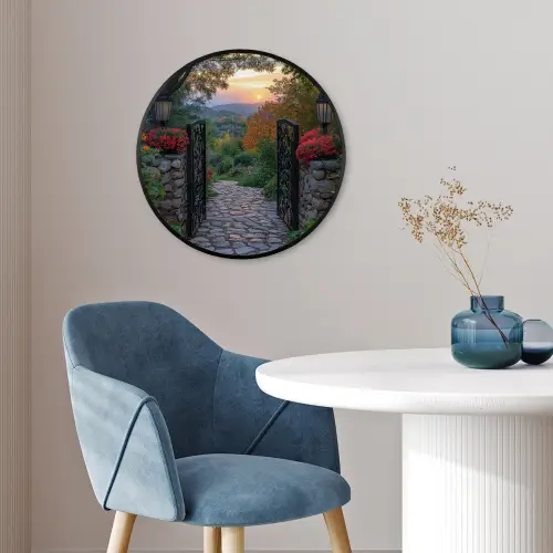 Landschap - Hek - Pad - Zonsondergang - Natuur Fotolijst rond zonder passe partout klein -sfeer2