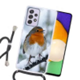 Roodborstje - Tak - Sneeuw - Winter - Levendig Hoesje Samsung Galaxy A52 5G met koord klein -sfeer1
