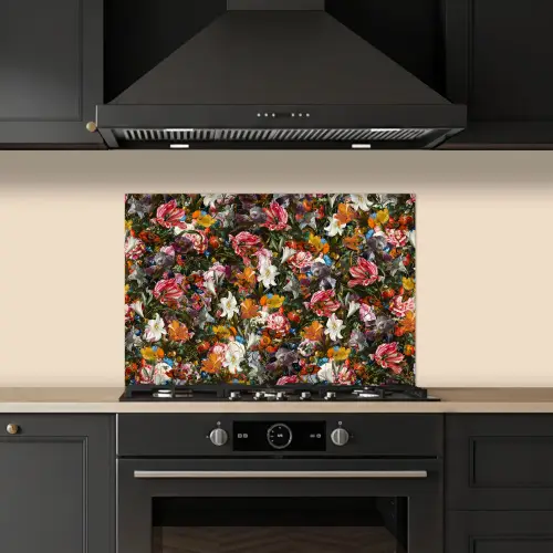 Bloemen - Vlinder - Design - Kunst - Abstract - Schilderij - Oude meesters keuken achterwand spatscherm klein -sfeer1