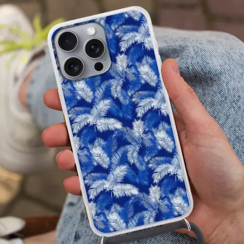 Palmblad - Patroon - Blauw Hoesje iPhone 16 Pro Max met koord klein 804 -sfeer3