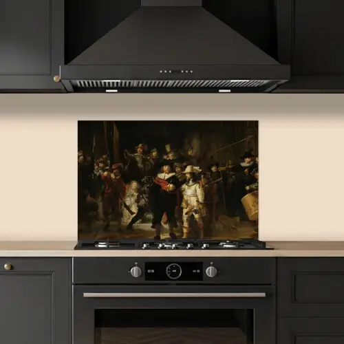 De Nachtwacht - Kunst - Oude meesters - Rembrandt keuken achterwand spatscherm klein -sfeer1