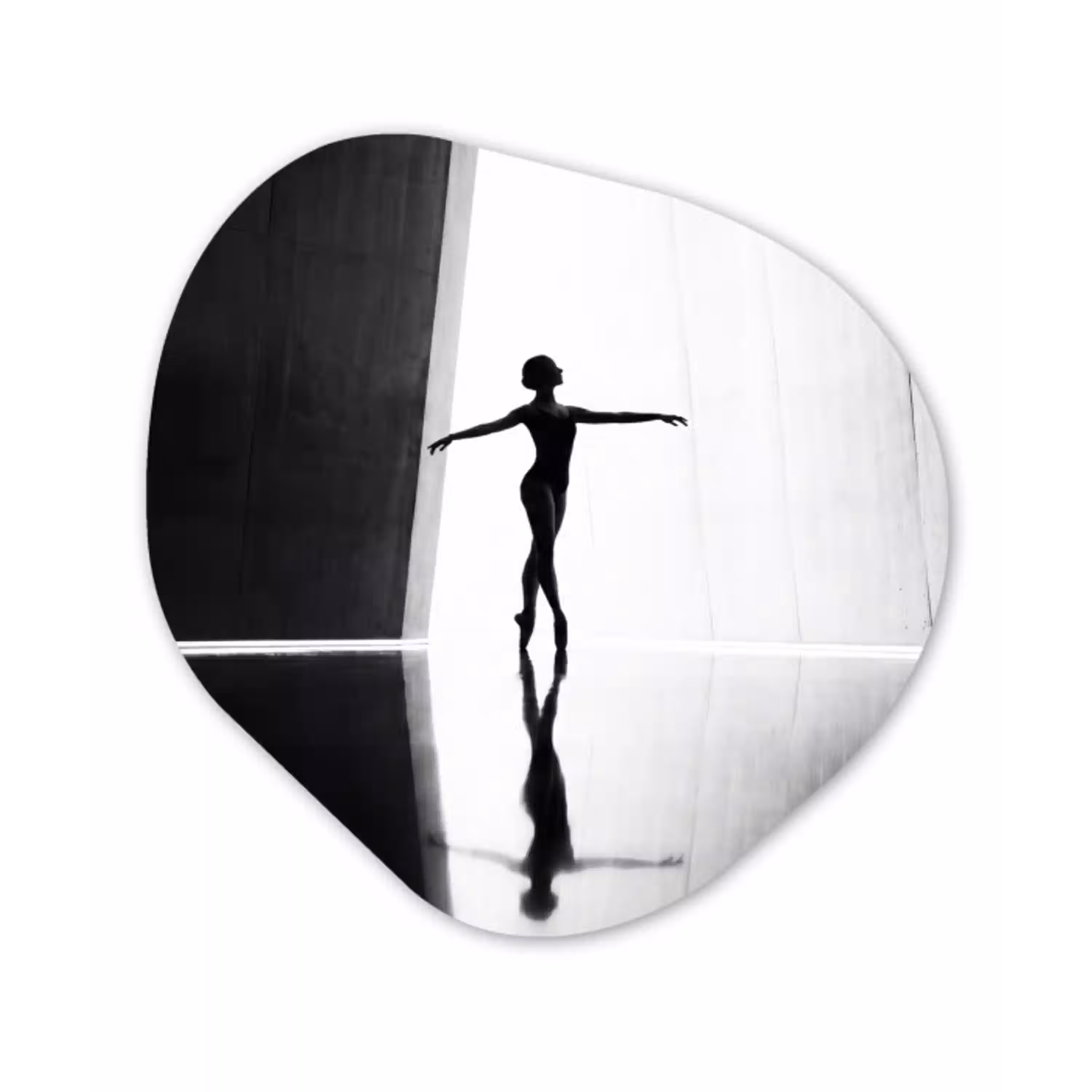 Danser - Silhouette - Kunst - Modern - Zwart-wit Wandcirkel Organisch Aluminium middel -3d