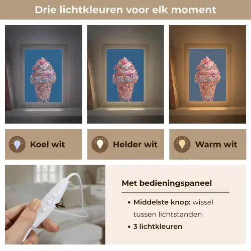 Ijsje - Hoorntje - Steentjes - Blauw Light Box met kabel (Tafellamp) klein -USP_lichtkleurNL