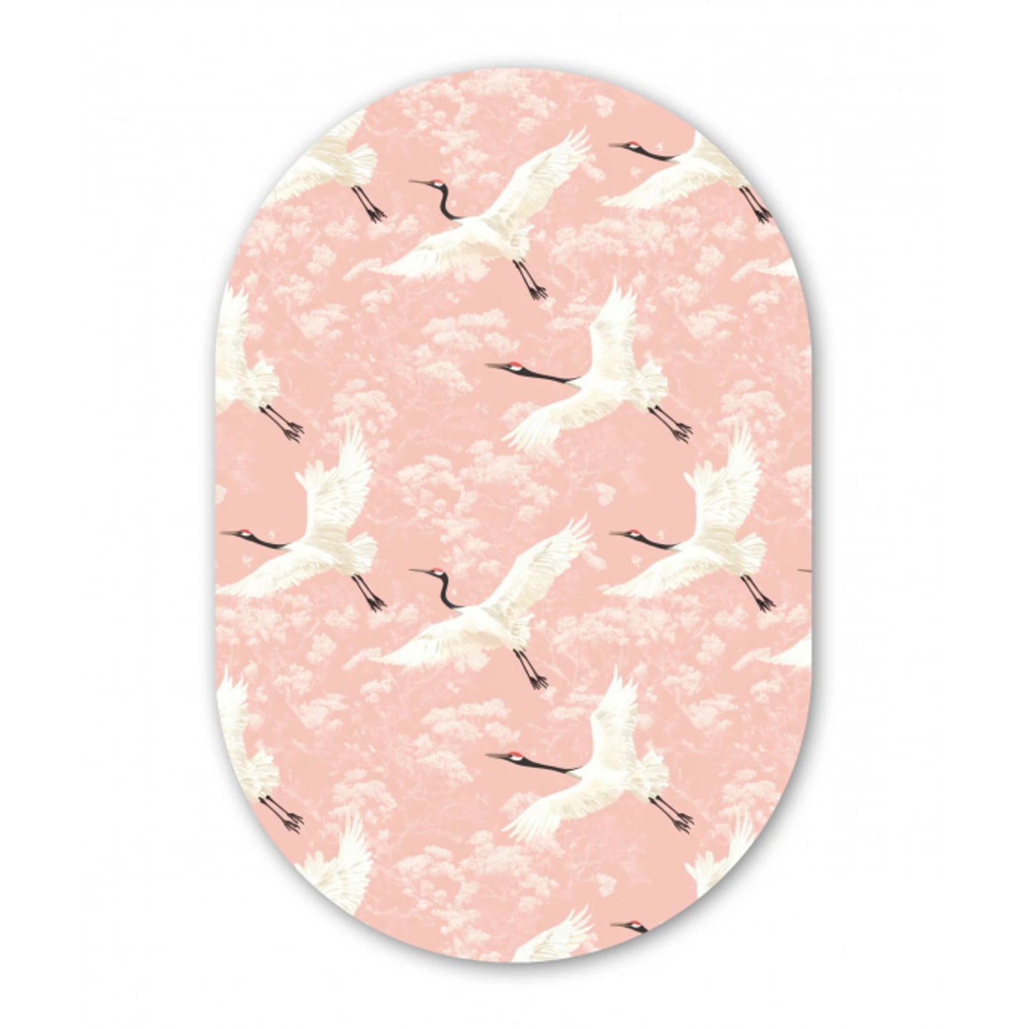 Kraanvogels - Bloesem - Roze Wandcirkel Ovaal Aluminium middel 839 -3d