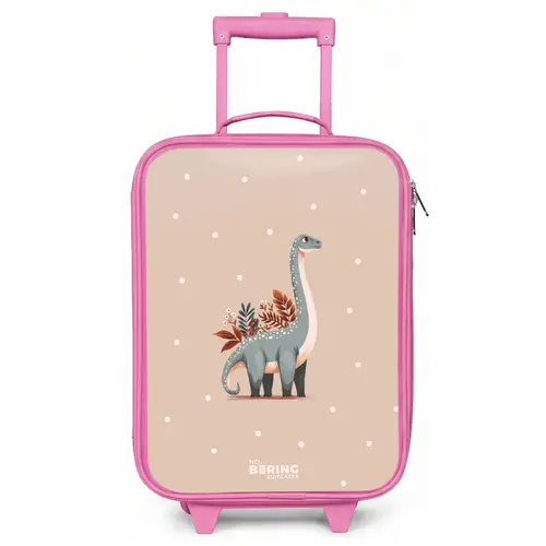 Blauwe dinosaurus op een beige stippenachtergrond Kinderkoffer - Roze klein -zz3dotto