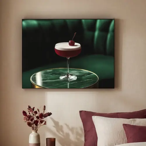 Kers - Cocktail - Rood - Marmer Textielframe zwart klein -sfeer1