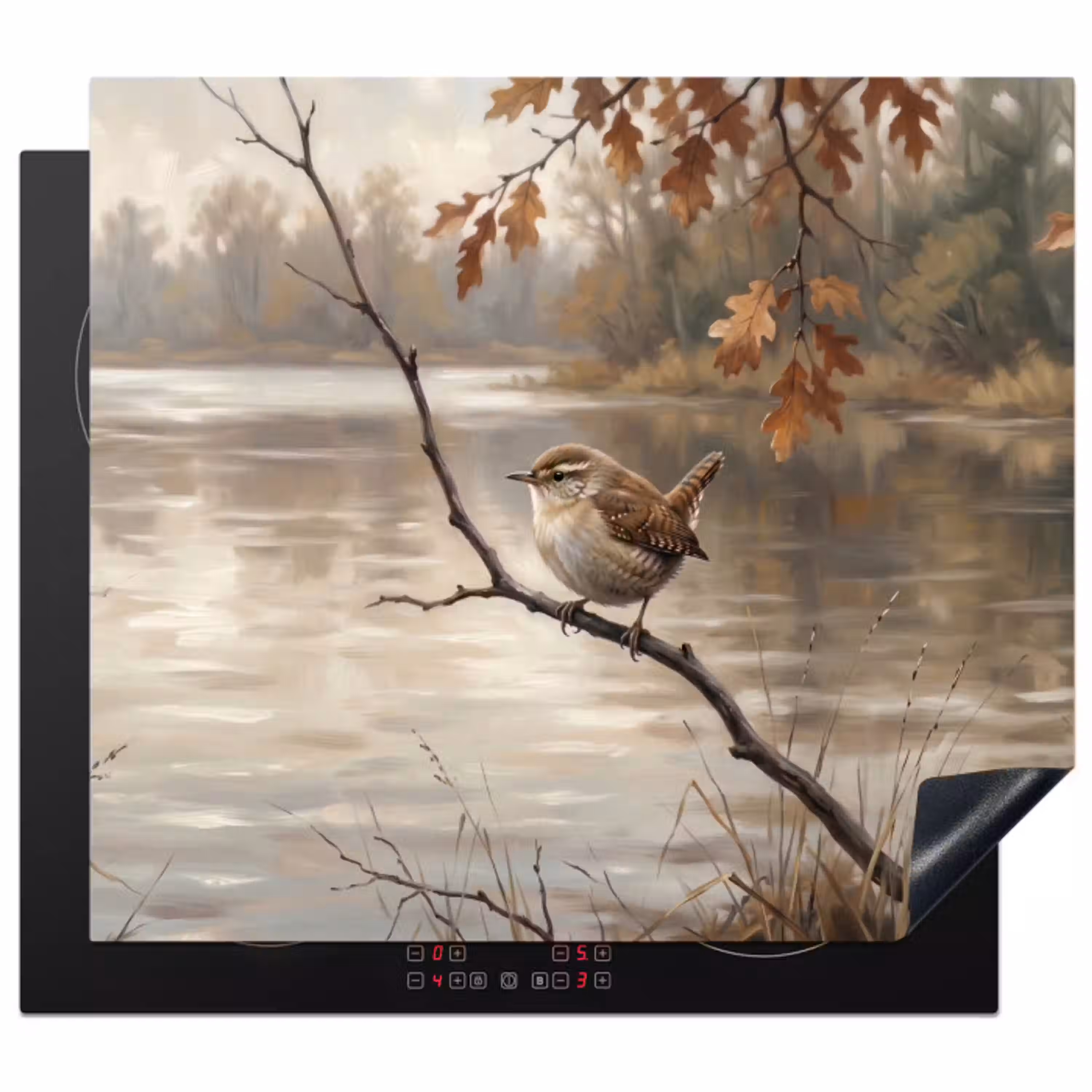 Winterkoninkje - Tak - Rivier - Natuur - Sfeervol Inductie beschermer vinyl 3mm middel -3d
