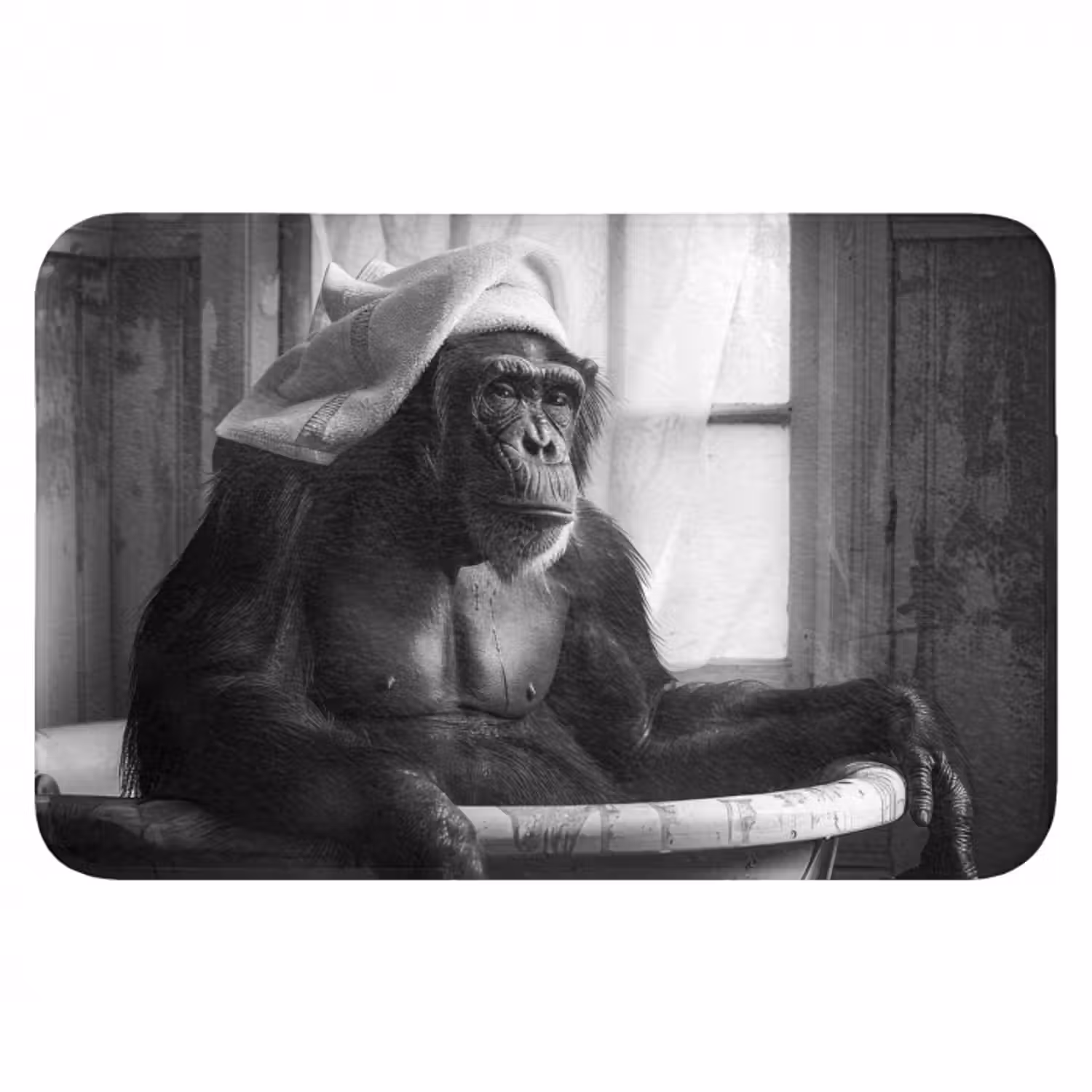 Badematte - Affe - Tier - Bad - Schwarz - Weiß - Humor