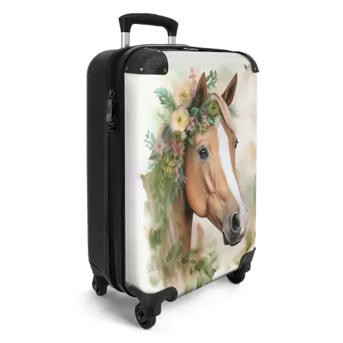 Koffer - Paard - Bloemen - Natuur - Waterverf - Dieren NBS - Handbagage koffer - Unisex middel -productfoto_3d