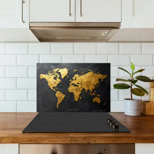 Wereldkaart - Goud - Steen keuken achterwand spatscherm klein -sfeer2