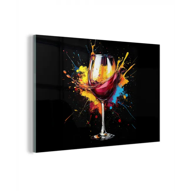 Glas schilderij - Wijn - Glas - Graffiti - Borrel - Rood - Verf