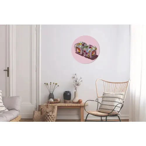 Sushi - Rolletjes - Steentjes - Kleurrijk Wandcirkel aluminium klein -woonkamer