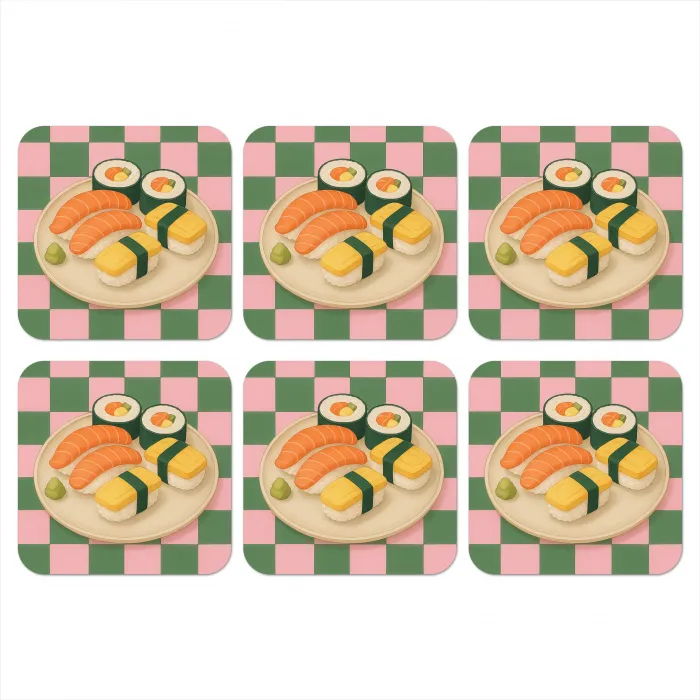 Sushi - Bord - Geblokt - Groen onderzetter kurk middel -3d