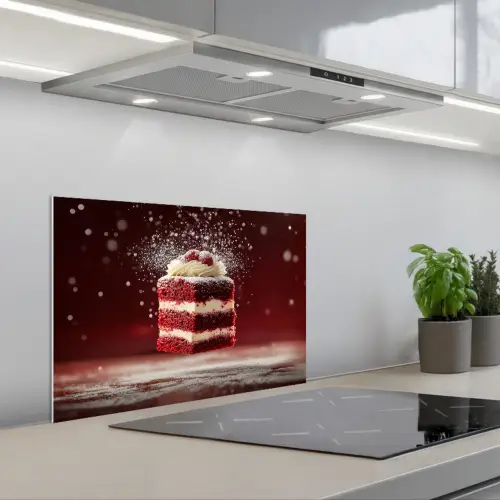 Rode - Velvet - Taart - Eten keuken achterwand spatscherm klein -3d_schuin