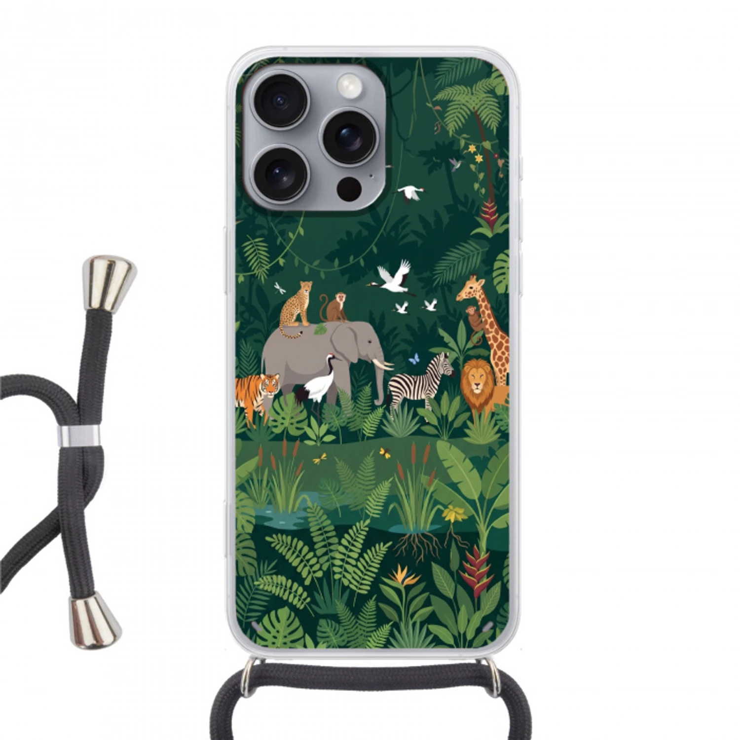 Tropisch - Jungle -  Groen Hoesje iPhone 16 Pro Max met koord klein -3d