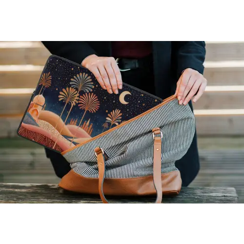 Sterrenhemel - Palmen - Rivier laptophoes neopreen klein -tas