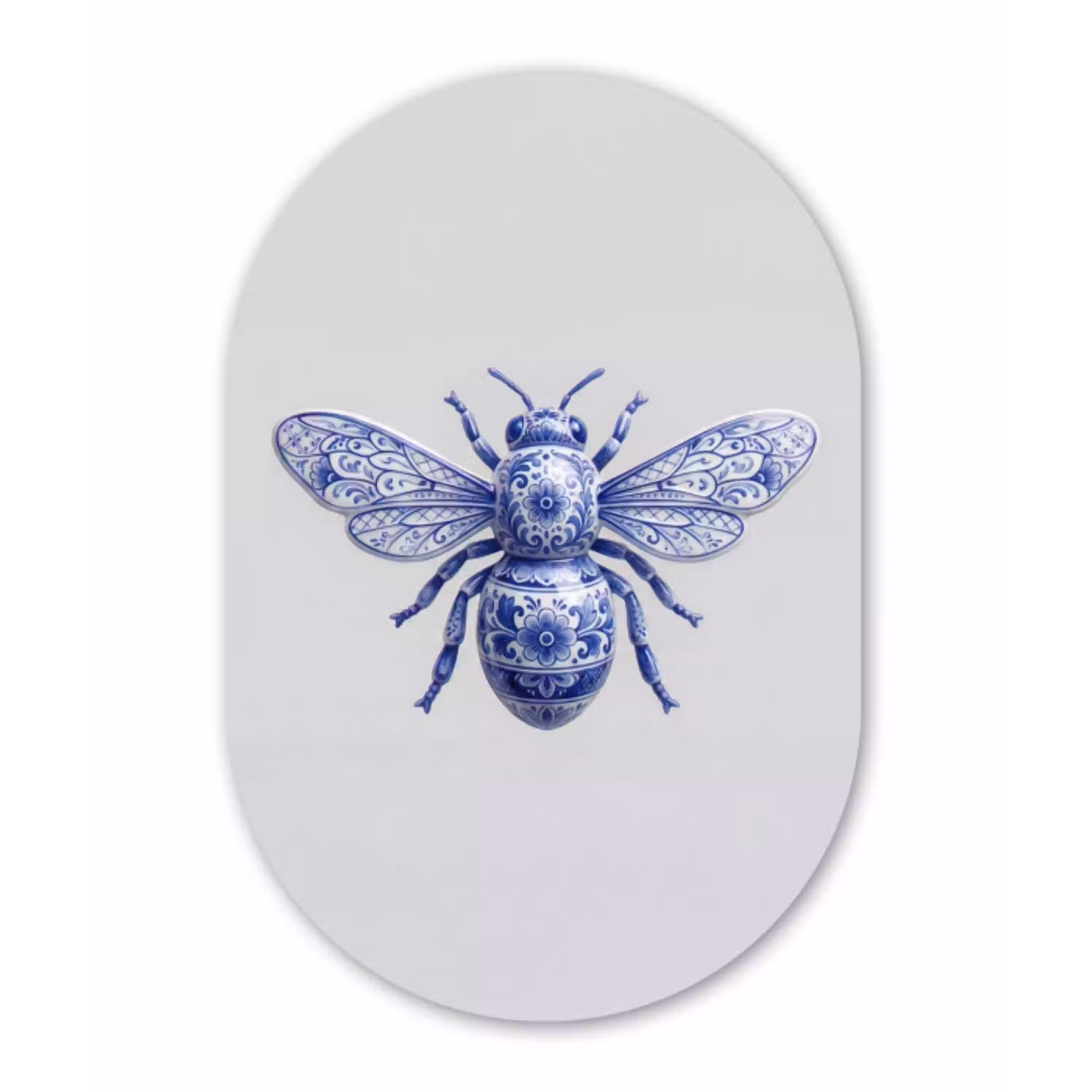 Bij - Modern - Delfts - Blauw Wandcirkel Ovaal Aluminium middel -3d
