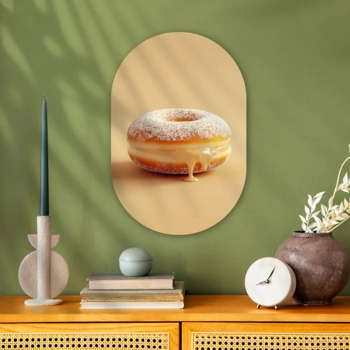 Donut - Romig - Poedersuiker - Beige Wandcirkel Ovaal Forex klein -sfeer2