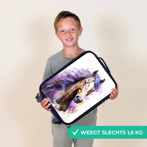 Aquarel paard met paarse manen Kinderkoffer - Zwart klein -sfeer4_NL