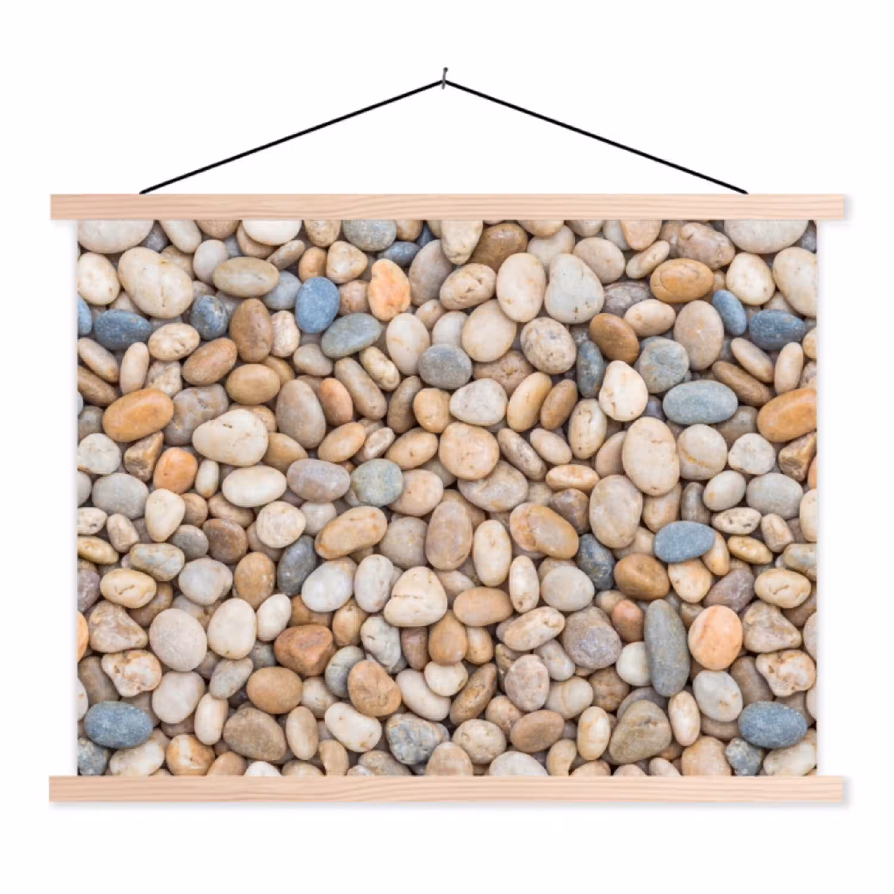 Kiezelstenen - Natuur - Textuur - Beige - Grijs textielposter latten blank klein -3d