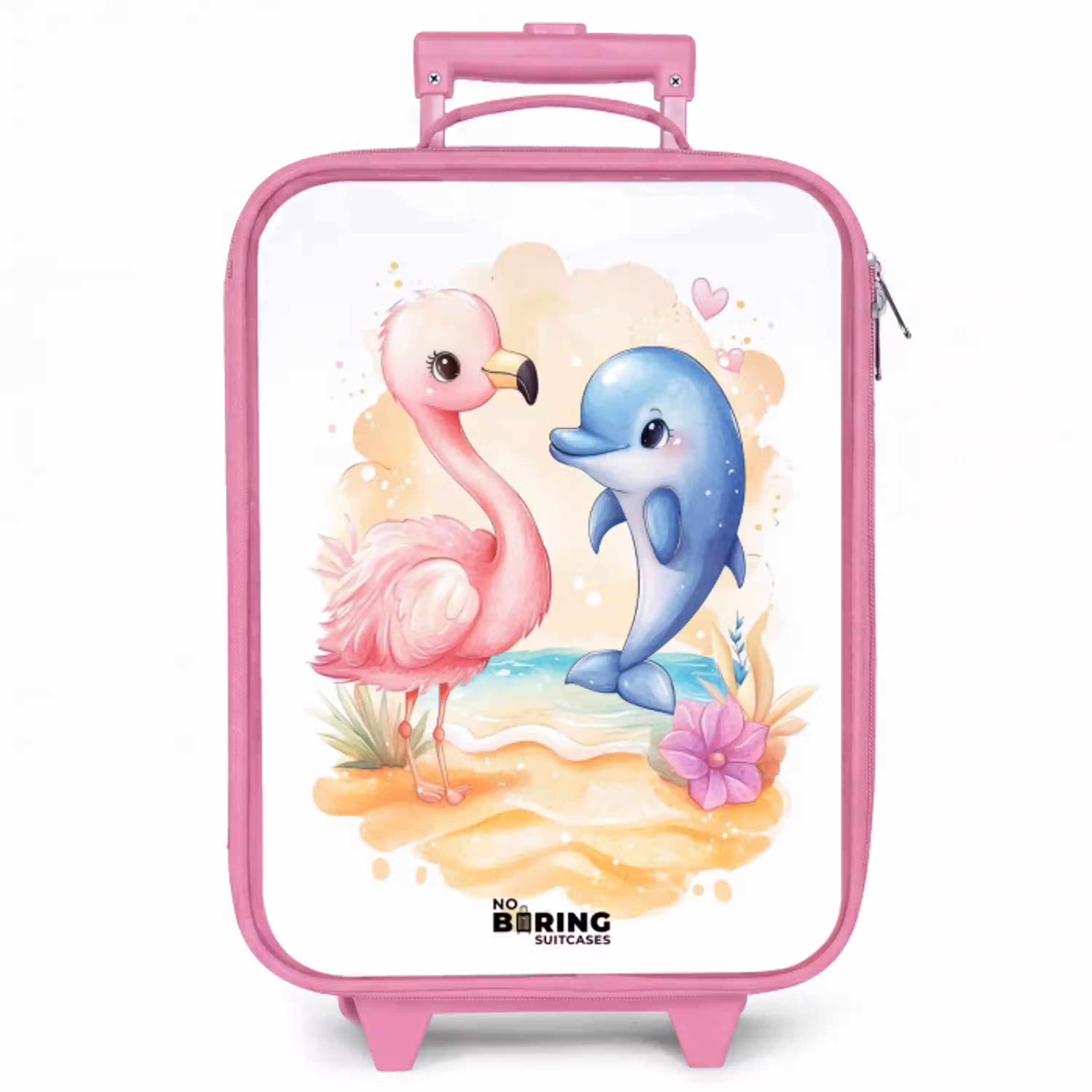 Roze flamingo en blauwe dolfijn op een strand Kinderkoffer - Roze klein -zzz_website3d