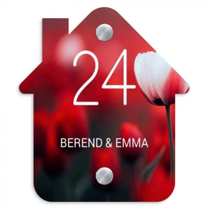 Rode tulpen - Klassiek Naambord Huisje klein -3d