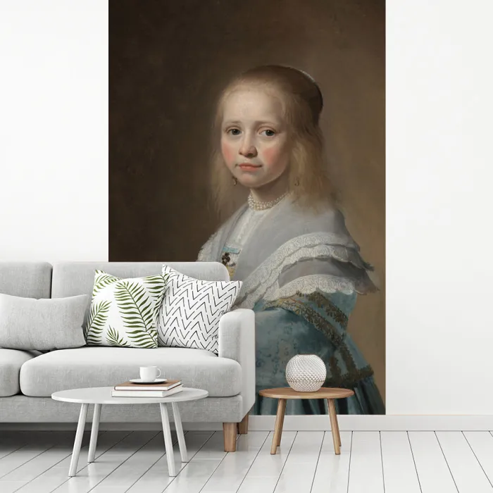 Portret van een meisje in het blauw - Schilderij van Johannes Cornelisz. Verspronck fotobehang vinyl groot -woonkamer