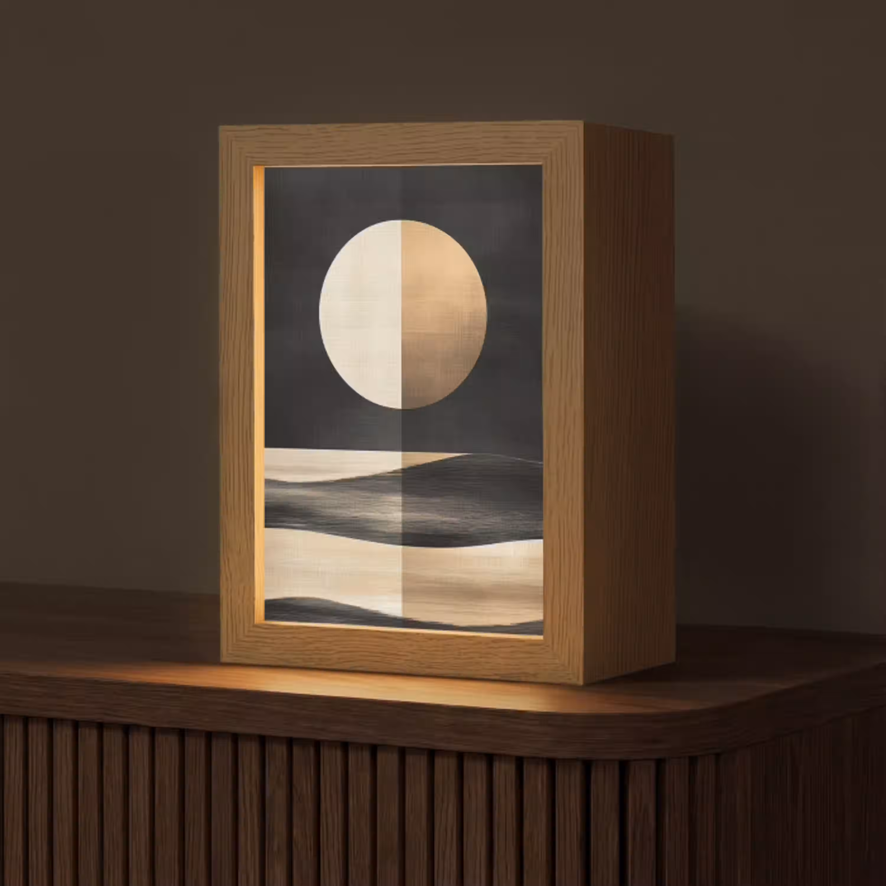 Maan - Cirkel - Goud Light Box met kabel (Tafellamp) klein -z3d_website