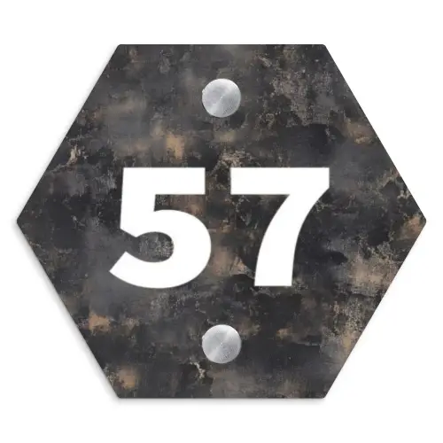 Verweerd metaal - Traditioneel Naambord Hexagon klein -3d