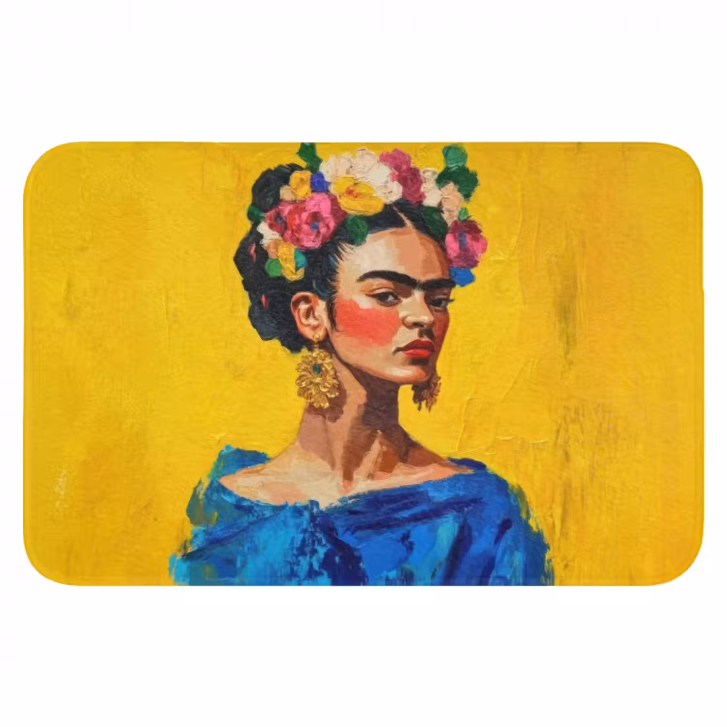 Badematte - Frida Kahlo - Frau - Gelb - Blau - Blumen