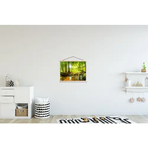 Bos - Landschap - Water - Bomen - Zon textielposter latten blank klein -kinderkamer