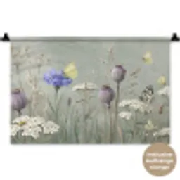 Vlinders - Wildbloemen - Illustratie - Kleurrijk Wandkleed katoen klein -t3d_DE