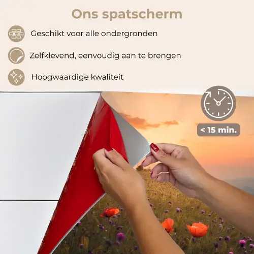 Bloemenveld - Gras - Bloemen - Planten - Zonsondergang - Oranje keuken achterwand spatscherm klein -spatscherm_NL