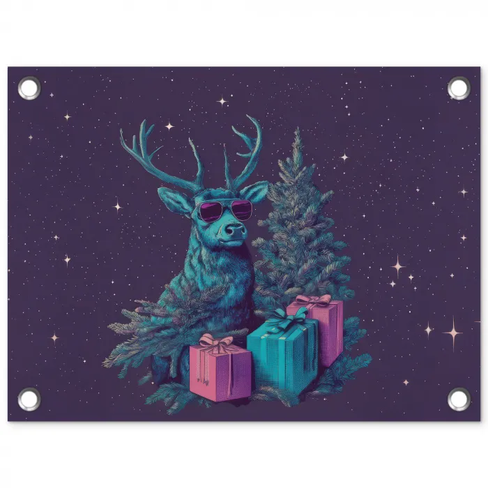 Rendier - Zonnebril - Neon - Kerstboom tuinposter los doek klein -3d