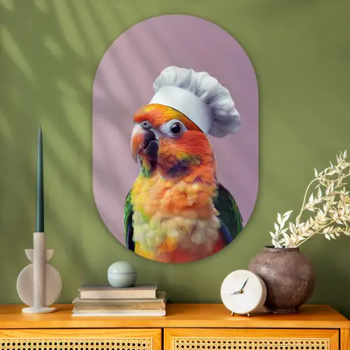 Papegaai - Koksmuts - Nieuwsgierig - Vogel Wandcirkel Ovaal Glas middel -sfeer2