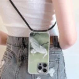 Pauwen - Wit - Natuur - Groen Hoesje iPhone 16 Pro Max met koord klein -sfeer5