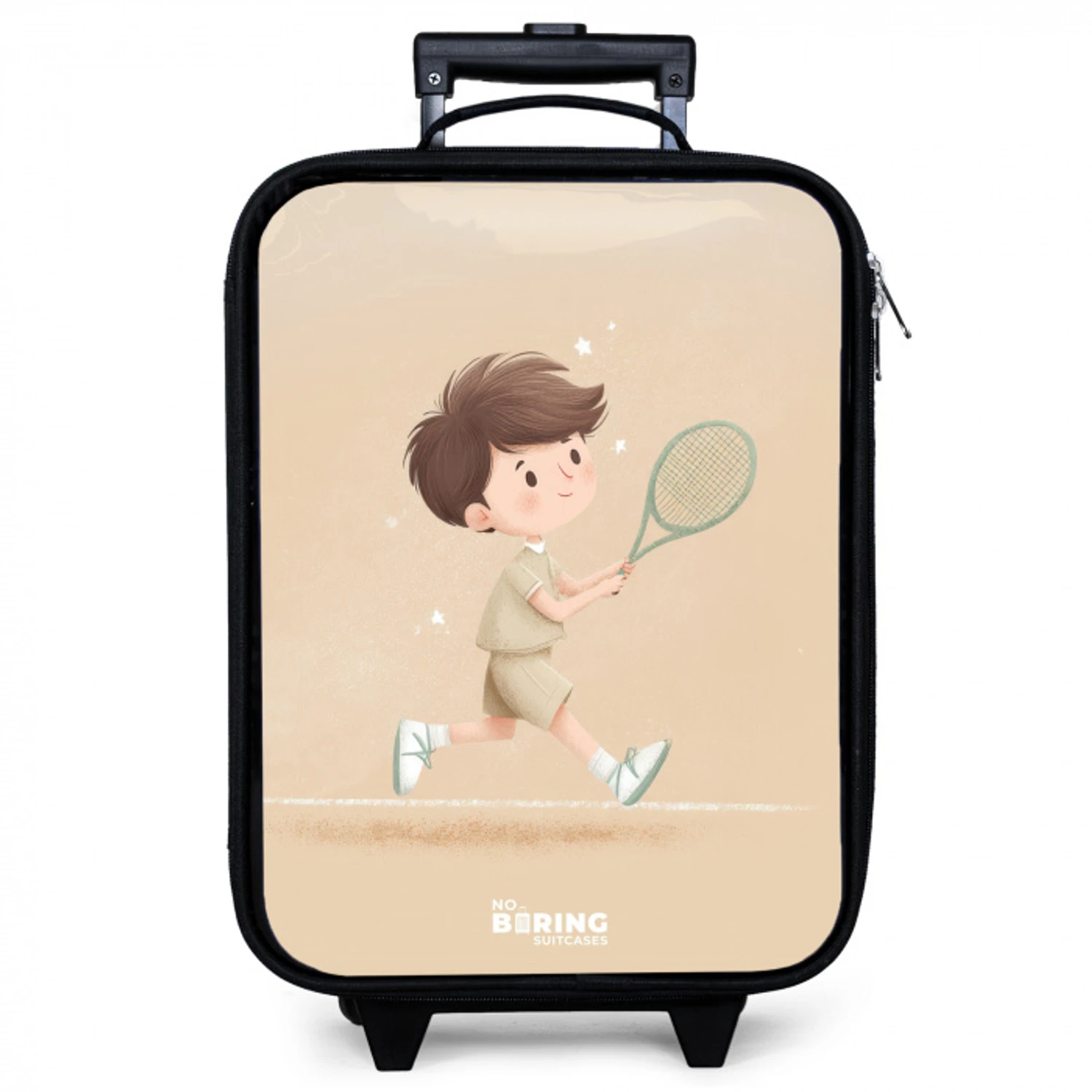 Jongen speelt tennis op zandkleurige achtergrond Kinderkoffer - Zwart klein -zzz_website3d