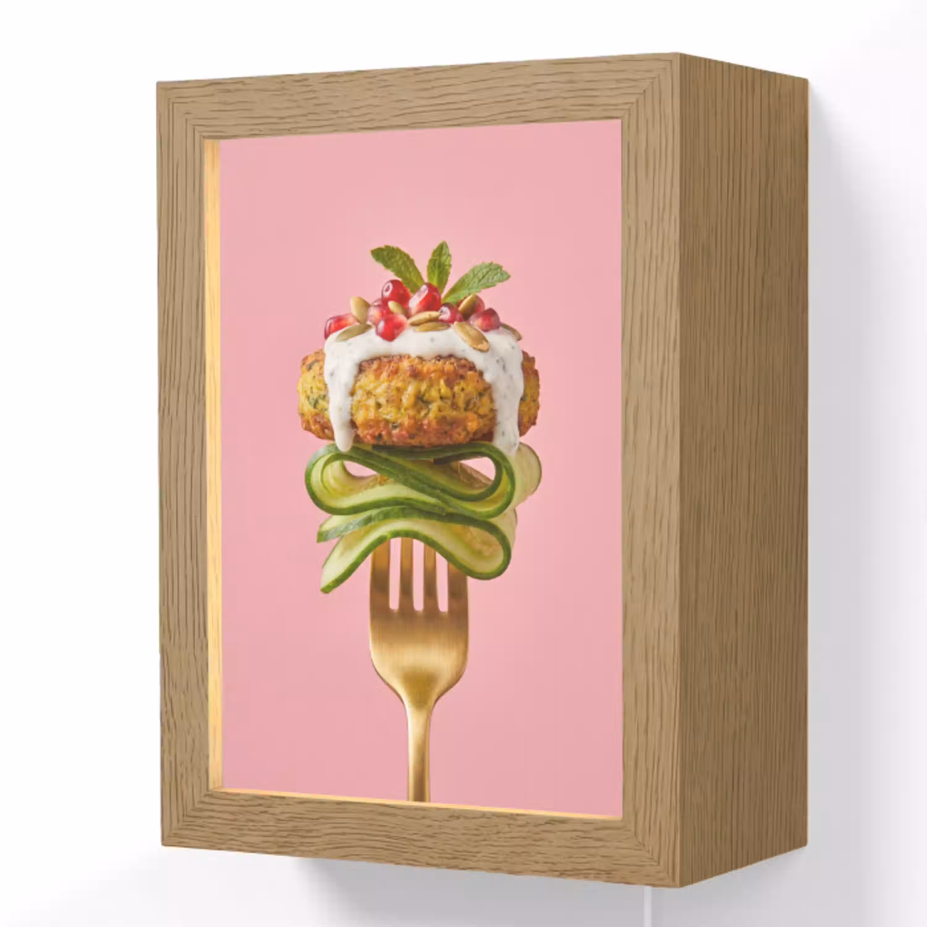Eten - Vork - Roze Light Box met kabel (Wandlamp) klein -3d